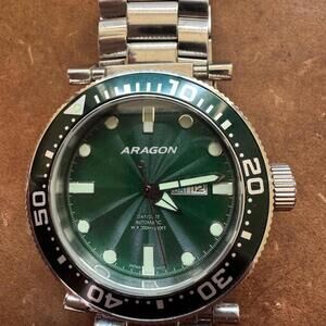 Men's Silver and Green Watch